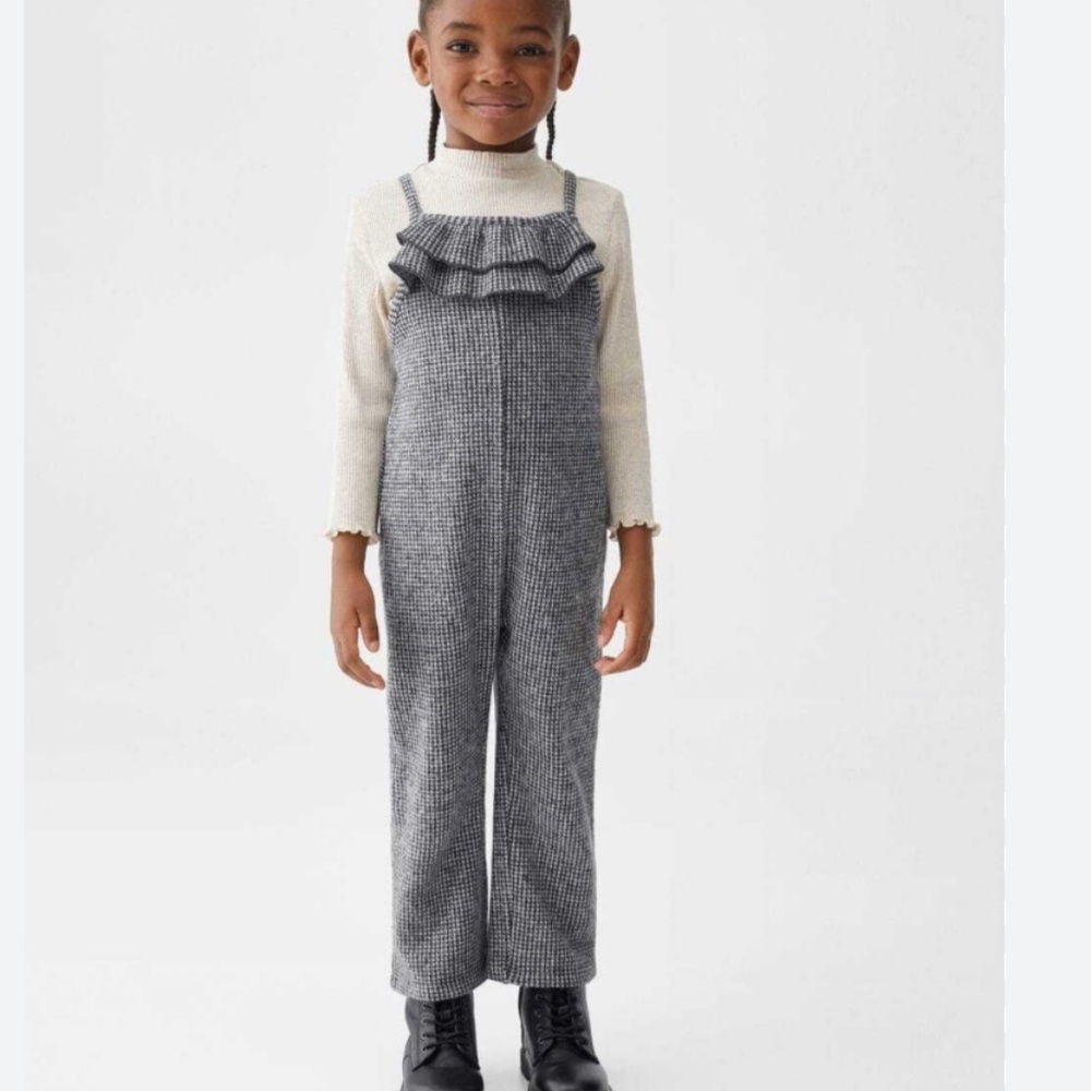 Mango Houndstooth Ruffle Overalls - 2T